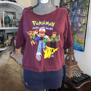 Women's Pokémon Maroon Yellow Graphic Crop Top M